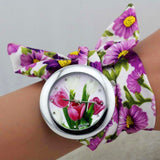 Ladies Flower Cloth Wrist Watch